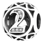 Tracelet - Zilveren bedels - Bedel cijfer 2 | Bol bedel met nummer 2 | 925 Sterling Zilver - Pandora compatible - 925 Zilver Certificaat - In Leuke Cadeauverpakking - Valentijn