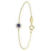 Lucardi Dames Armband wit&blauwe zirkonia - 14 karaat goud - Armband - Cadeau - 19 cm - Geelgoud