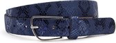A-Zone Blauwe dames riem met slangenprint - dames riem - 3 cm breed - Blauw - Echt Leer - Taille: 85cm - Totale lengte riem: 100cm