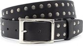 Stoere jeans riem zwart met studs/kopspijkers 4 cm breed - Zwart  - Echt Leer - Taille: 95cm - Totale lengte riem: 110cm