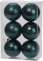 12x Petrol blauwe kunststof kerstballen 6 cm - Cirkel motief - Onbreekbare plastic kerstballen - Kerstboomversiering petrol blauw