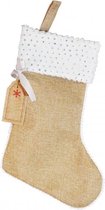 Chaussettes de Noël en jute avec bordure blanche et paillettes argent 45 cm - Décorations de Noël de Noël / Décoration de Noël