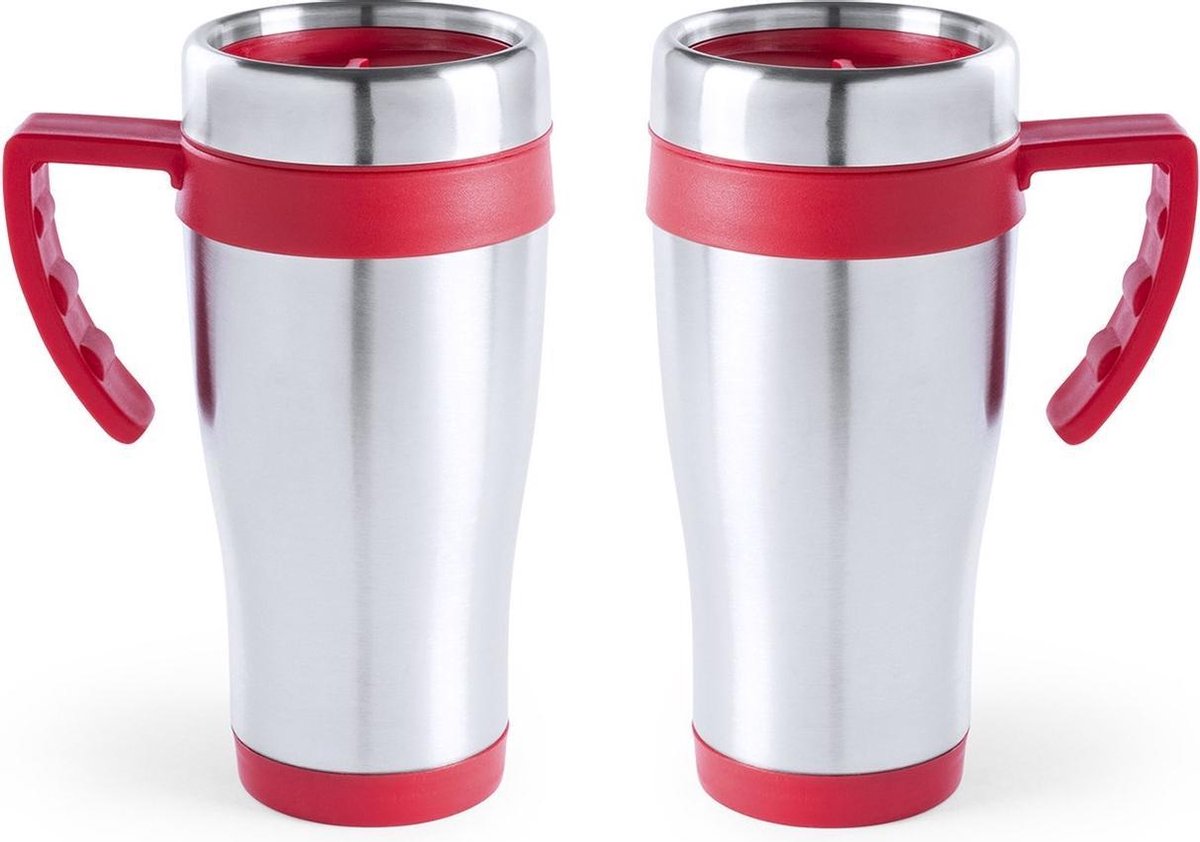 10x stuks rVS thermosbeker/warmhoud koffiebekers rood 500 ml - Isoleerbekers/reisbekers