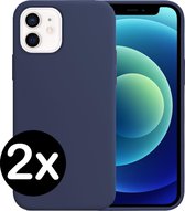 iPhone 12 Hoesje Siliconen Case Hoes - iPhone 12 Hoes Cover Hoesje - Donker Blauw - 2 PACK
