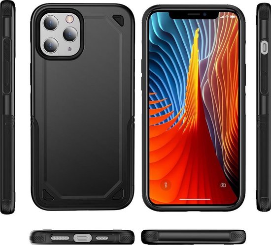 iPhone 12 Hoes - Ook Geschikt voor iPhone 12 Pro - Hoesje voor iPhone - Hybrid Black - Apple Cover Zwart Incl. 1x iPhone 12 Screenprotector