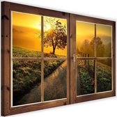 Schilderij Uitzicht op wandelpad, 2 maten, bruin raam, Premium print