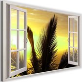 Schilderij Uitzicht op palmbomen , 2 maten, wit raam, Premium print