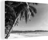 Canvas Schilderij Palmbomen op het strand van Boracay - zwart wit - 90x60 cm - Wanddecoratie