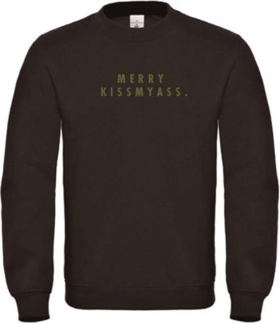 Kerst sweater zwart XL - Merry Kissmyass - olijfgroen - soBAD. | Kersttrui soBAD. | kerstsweaters volwassenen | kerst hoodie volwassenen | Kerst outfit | Foute kerst truien