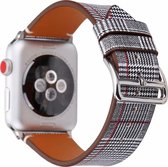 bandje geschikt voor Apple Watch leren bandje Pied-de-poule met klassieke zilverkleurige gesp 42mm-44mm zwart - wit - rood Watchbands-shop.nl