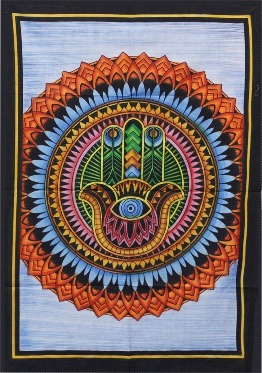 Ancient Wisdom Wandkleed - Handgeborsteld katoen multicolor - wanddecoratie - muurdecoratie - interieuraccessoire - kunst - bohemian
