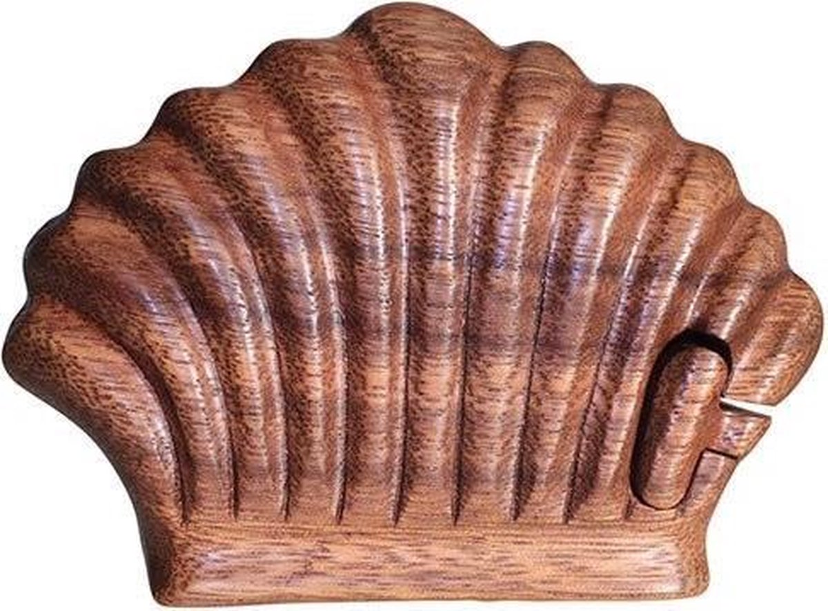 Bali Houten Puzzel Schelp - Handgemaakt - Decoratie - Schaal - 7.5 x 2.5cm