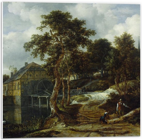 Forex - Oude Meesters - Landschap met watermolen, Jacob Isaacksz van Ruisdael - 50x50cm Foto op Forex