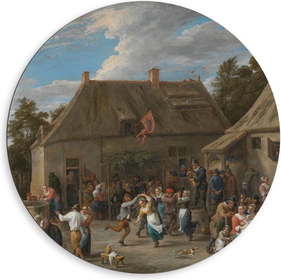 Dibond Wandcirkel - Oude Meesters - Boerenkermis, David Teniers (II), ca. 1665 - 80x80cm Foto op Aluminium Wandcirkel (met ophangsysteem)