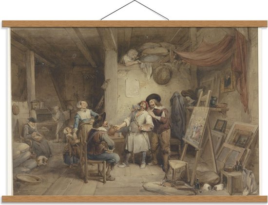 Schoolplaat – Oude Meesters - A. Brouwer & pupil J. v Craesbeek, Jean Baptiste Madou - 90x60cm Foto op Textielposter (Wanddecoratie op Schoolplaat)