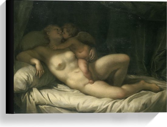 Canvas  - Oude Meesters - Venus door Amor gekust, Adriaen van der Werff - 40x30cm Foto op Canvas Schilderij (Wanddecoratie op Canvas)