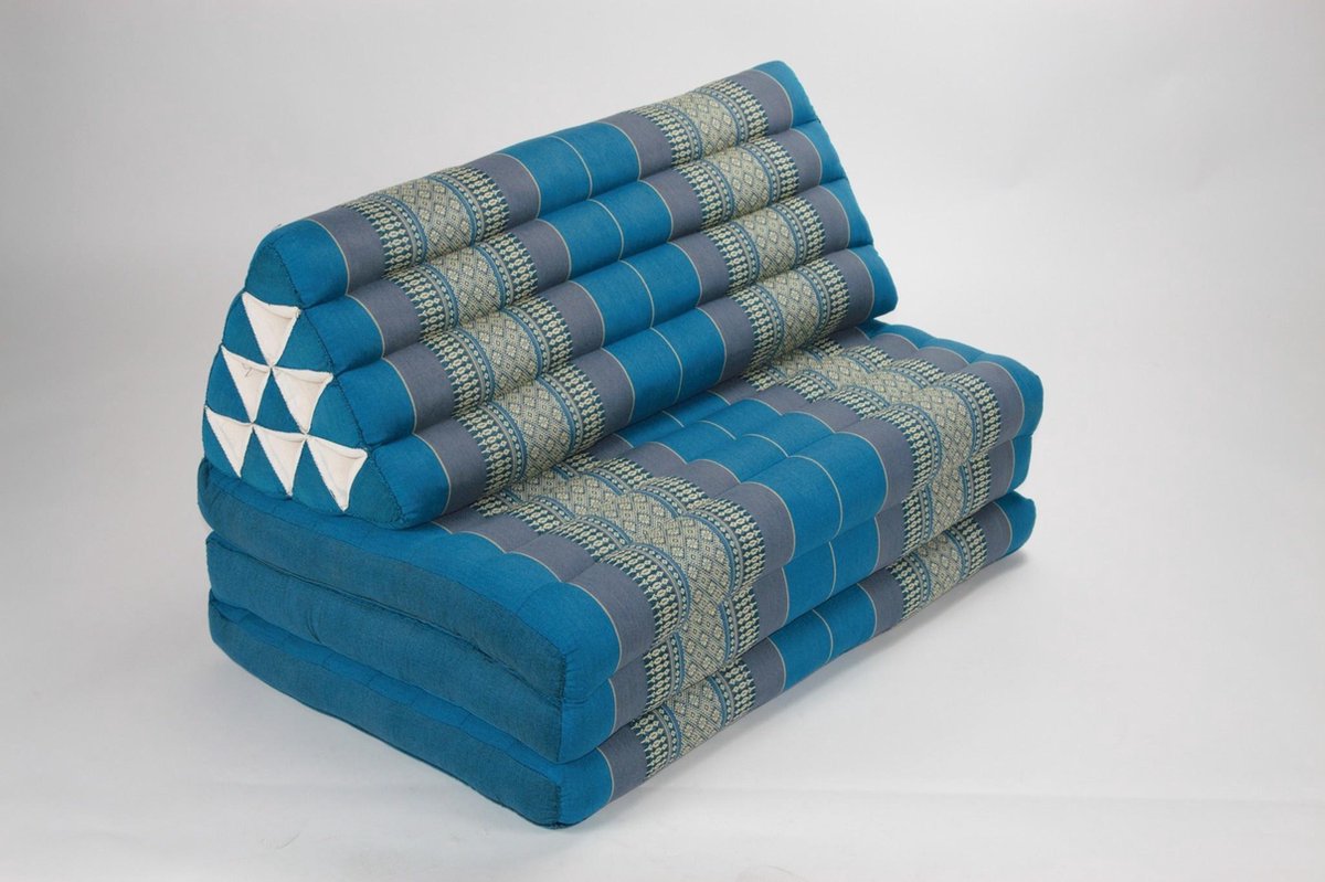 Fine Asianliving Thais Kussen Meditatie Driehoek Vloer Ligmat Yoga Uitklapbaar Kapok 80x190cm XXXL Hemels Blauw Meditatie Mat Matras