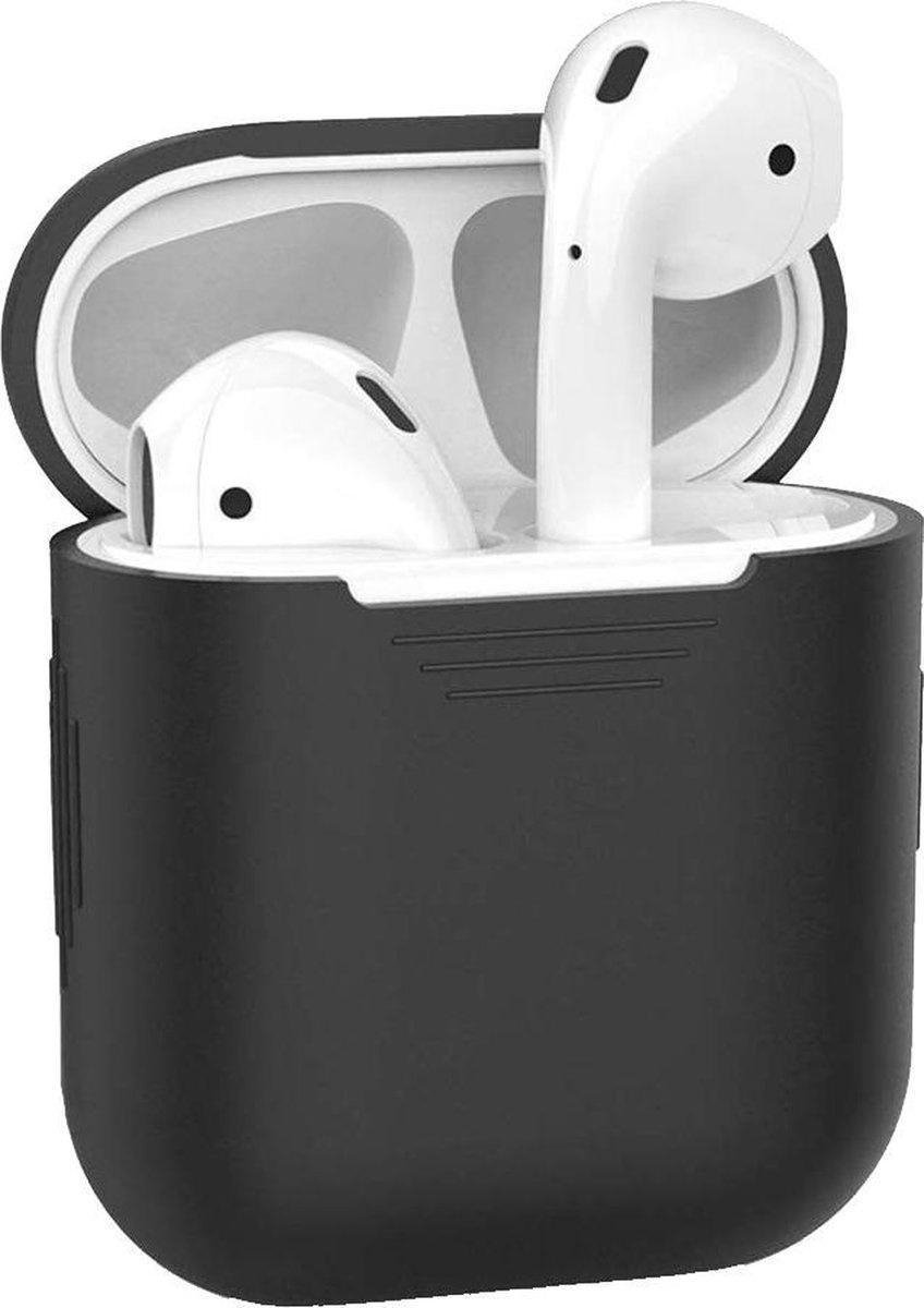 Case2go - Hoesje geschikt voor Apple Airpods - Siliconen Case voor Airpods 1 en Airpods 2 - Zwart