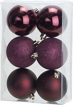 KERSTBALLEN SET 6 | KERSTVERSIERING | MIX AUBERGINE | D8 CM | KUNSTSTOF