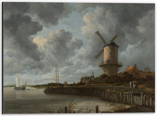 Dibond - Oude Meesters - Molen, Wijk bij Duurstede, Jacob Isaacksz v Ruisdael - 40x30cm Foto op Aluminium (Met Ophangsysteem)