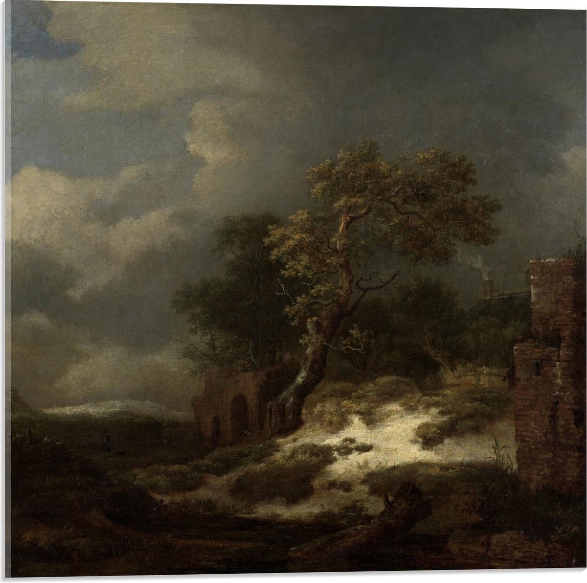 KuijsFotoprint Acrylglas - Oude Meesters - Landschap met ruïnes, Jacob Isaacksz van Ruisdael - 50x50cm Foto op Acrylglas (Met Ophangsysteem) Groen