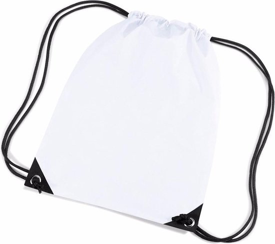 3x stuks witte nylon sport/zwembad gymtas/ gymtasje met rijgkoord 45 x 34 cm - Kinder tasjes  wit