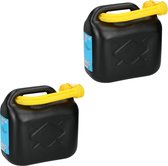 2x Jerrycans/benzinetanks 5 liter zwart - Voor diesel en benzine - Brandstof jerrycan/benzinetank