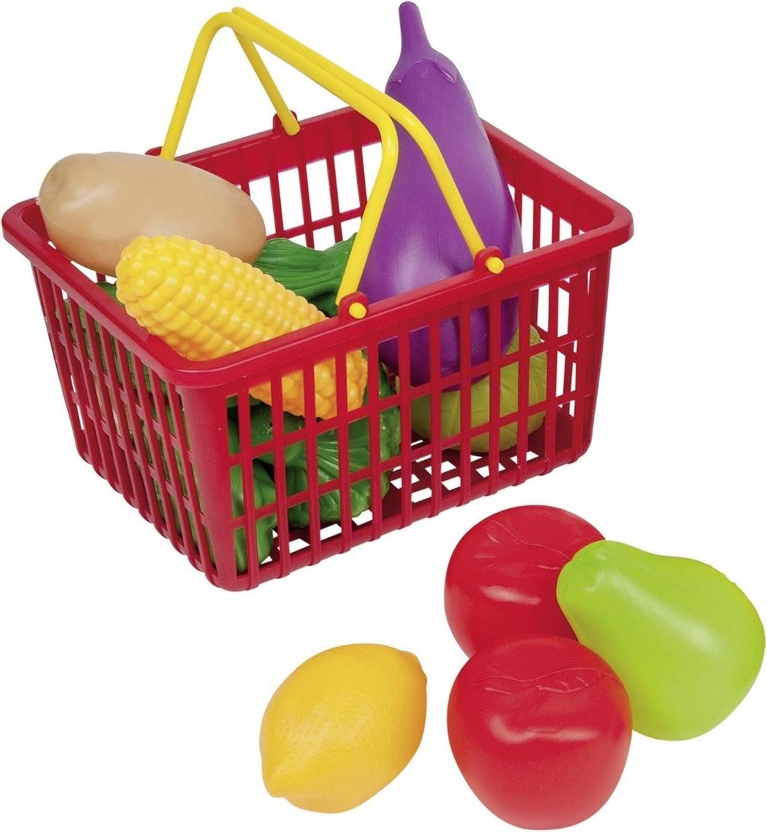 Rood speelgoed boodschappen/winkelmandje met groente en fruit - Speelgoed - Winkelmanden - Winkelmandjes met boodschappen - Winkeltje spelen - Merkloos