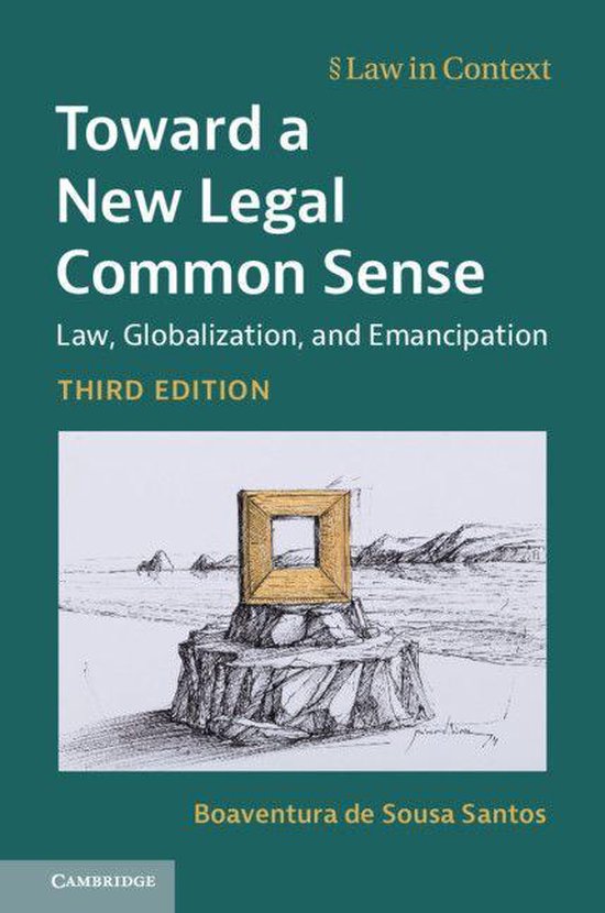 Boekcover van 'Toward a New Legal Common Sense', met titel, auteur en een tekening van een abstract kunstwerk op een sokkel.