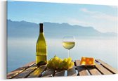 Schilderij - Wijn, druiven en kaas. Bij het meer van Genève, Zwitserland — 90x60 cm