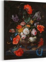 Schilderij - Stilleven met bloemen en een horloge — 60x90 cm