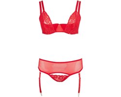 Cottelli Collection 3 Delige Bh-Set Met Kwart Cups - Rood