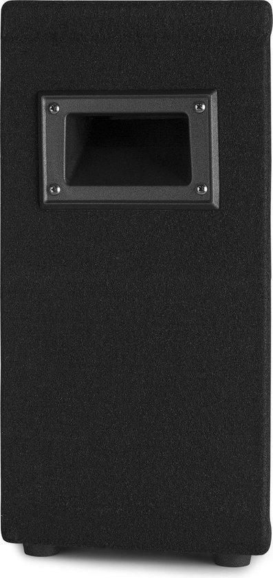 Zwarte Vonyx SL8 PA Disco Speaker, detail van de handgreep aan de zijkant.