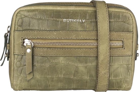 Groene croco print schoudertas van BURKELY met ritssluiting en verstelbare band.