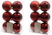 48x Donkerrode kunststof kerstballen 8 cm - Mat/glans - Onbreekbare plastic kerstballen - Kerstboomversiering donkerrood