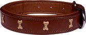 Dielay - Luxe Halsband voor Honden - Botten - Echt Leer / Leder - Maat XS - 44x2 cm - Bruin