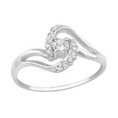 Ringen dames | Rhodium plated ring met cubic zirconia stenen, draaivorm