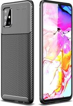 Carbon Fibre Hoesje TPU Flexibele beschermhoes - Geschikt voor: Samsung Galaxy A71 - zwart