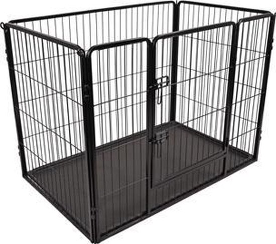 Flamingo – Puppyren Kazan met onderbak – L – Zwart – 122x75x90 cm