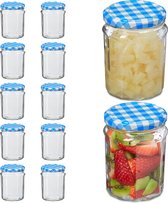 Relaxdays jampotjes set - inmaakpotten glas - bewaarpot - 380 ml - weckpot - jampot - blauw