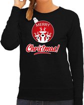 Rendier Kerstbal sweater / Kersttrui Merry Christmas zwart voor dames - Kerstkleding / Christmas outfit L