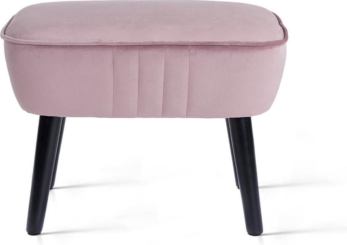 LIFA LIVING Voetenbankje - Poef - Hocker - Modern - Roze - Velvet & Hout - 35 x 53 x 38 cm