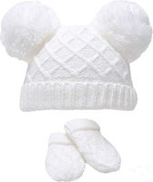 Soft Touch Babymuts En Wanten Diamond Knit Acryl Wit 2-delig