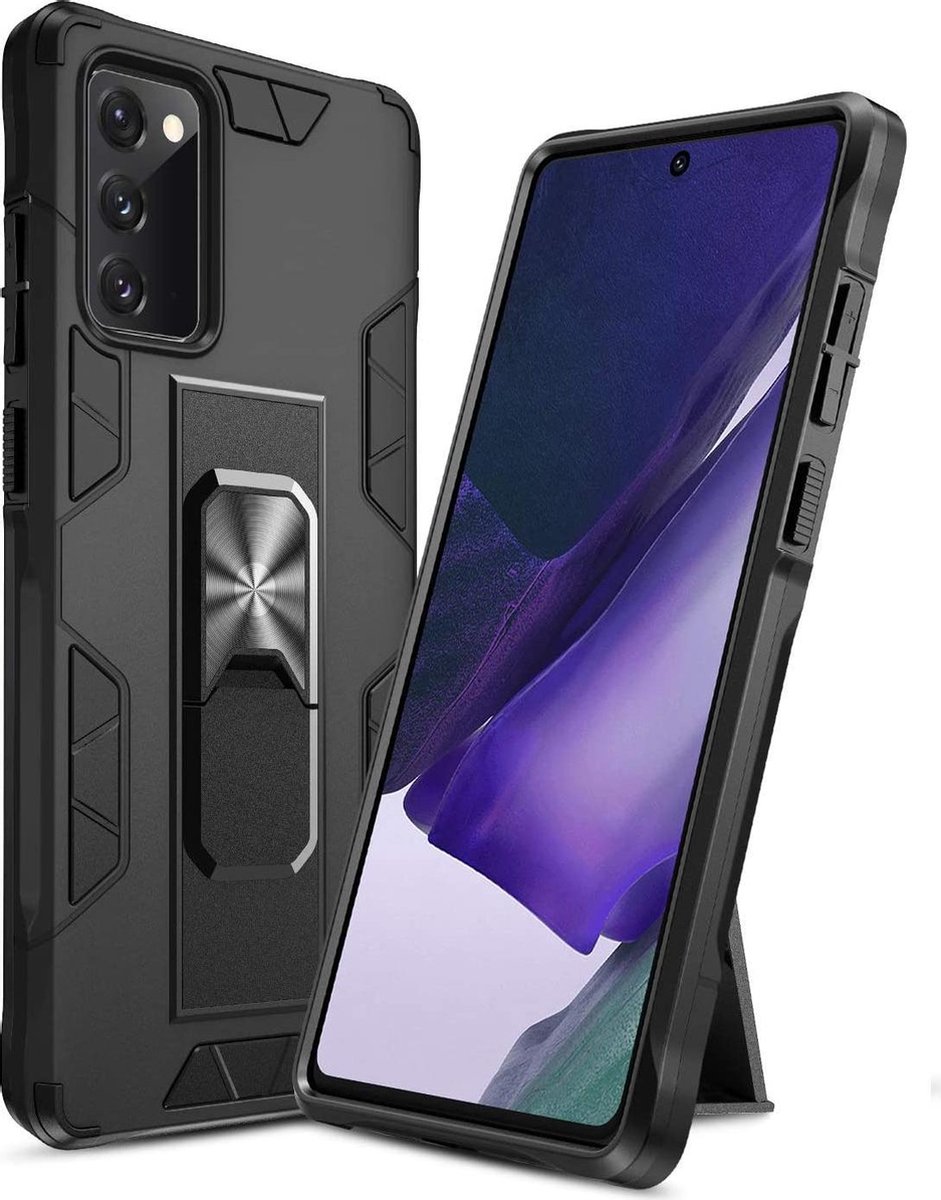 HB Hoesje Geschikt voor Samsung Galaxy Note 20 Zwart - Magnetic Kickstand Armor Case