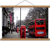 Schoolplaat – Rode Bus en Telefooncel in Londen - 60x40cm Foto op Textielposter (Wanddecoratie op Schoolplaat)