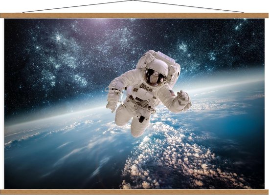 Schoolplaat – Astronaut in de Ruimte - 120x80cm Foto op Textielposter (Wanddecoratie op Schoolplaat)