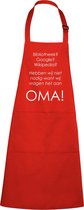 Mijncadeautje Schort - Wij vragen het aan OMA - opdruk wit - mooie en exclusieve keukenschort - rood