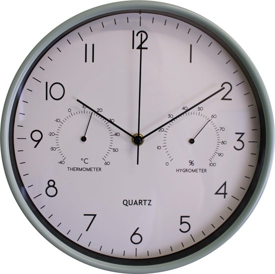 Wandklok met Thermometer Groene Wandklok Groene klok met Hygrometer