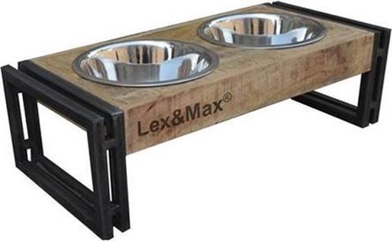 Lex & Max Hundenapf Oslo – Holzständer Mit 2 Edelstahlschalen, 54x24x16 Cm