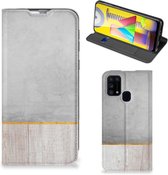 Magnet Case Cadeau voor Vader Geschikt voor Samsung Galaxy M31 Smartphone Hoesje Wood Beton